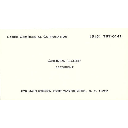Andrew Lager Commercial Corporation Port Washington NY Vtg Business Card SE3-B16