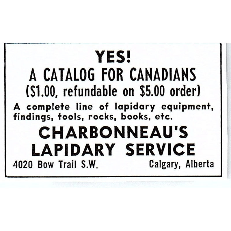 Charbonneau's Lapidary Service Calgary Alberta Canada 1972 Ad AF8-M3