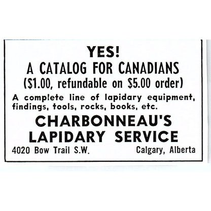 Charbonneau's Lapidary Service Calgary Alberta Canada 1972 Ad AF8-M3