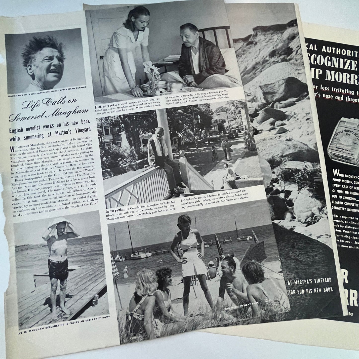 Somerset Maugham at Martha's Vineyard 3 Pages 1940s WWII Era Article V30-1