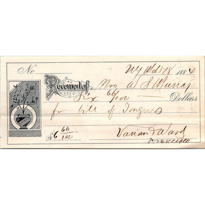 Jacob Varian & Eugene Ward Groceries New York 1884 Billhead & Bank Check C30