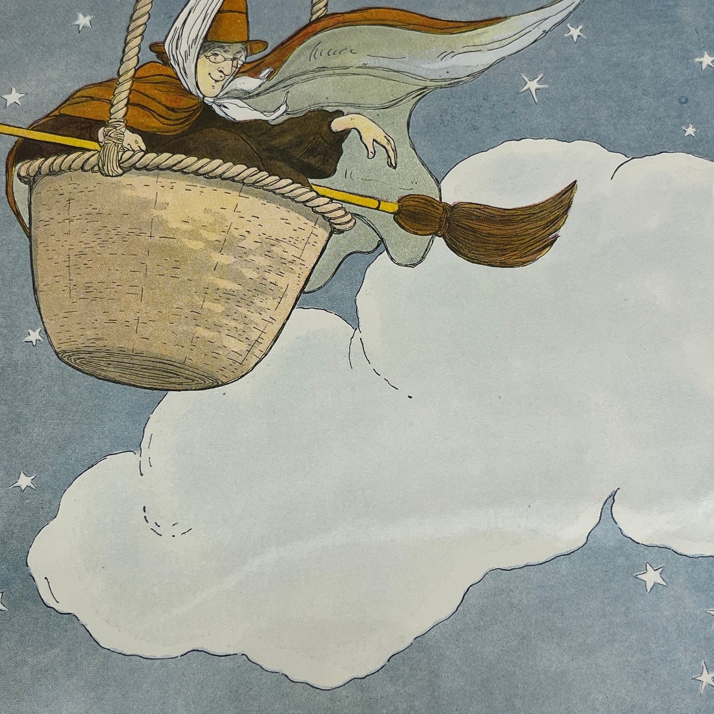 The Old Woman Tossed in a Basket Mother Goose Nursery Rhyme Vintage Print FL6-9