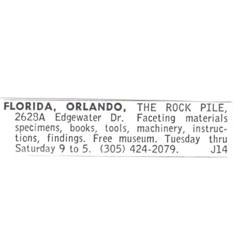 The Rock Pile Lapidary Shop Orlando Florida 1972 Ad AF8-S13