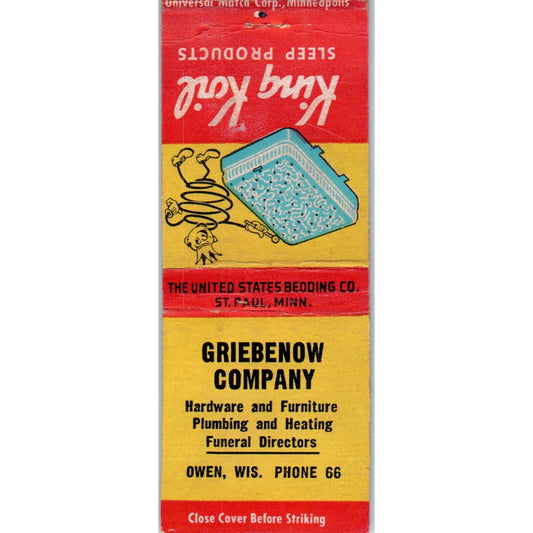 Griebenow Company Hardware Plumbing Funeral Directors Owen WI Matchbook SD4-Y11