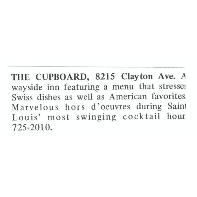 The Cupboard Swiss Wayside Inn St. Louis 1971 Magazine Ad AD8-O1