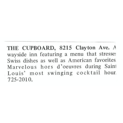 The Cupboard Swiss Wayside Inn St. Louis 1971 Magazine Ad AD8-O1