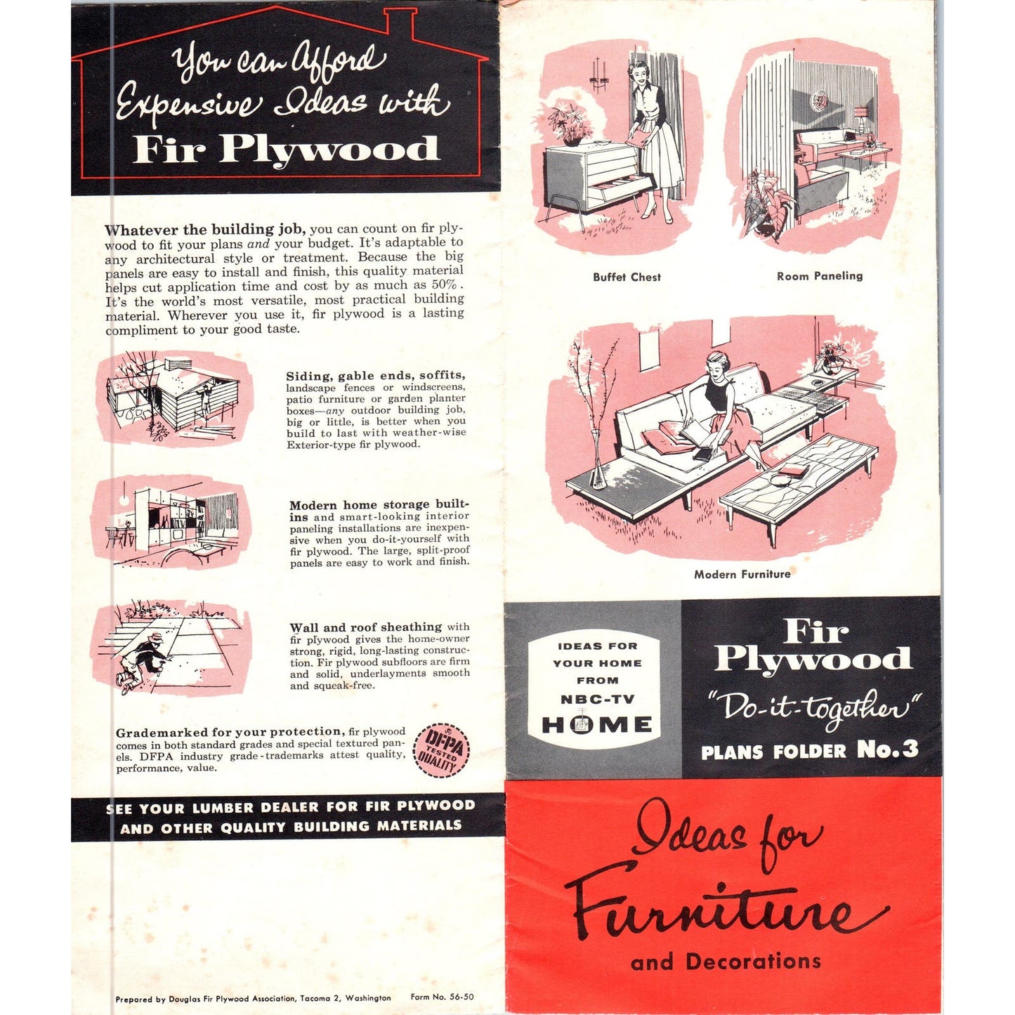 1956 Douglas Fir Plywood Do-It-Together Plans Folder #3 Ideas For Furniture D10