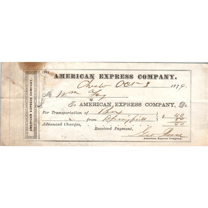 1879 American Express Company Original Bank Check AE7