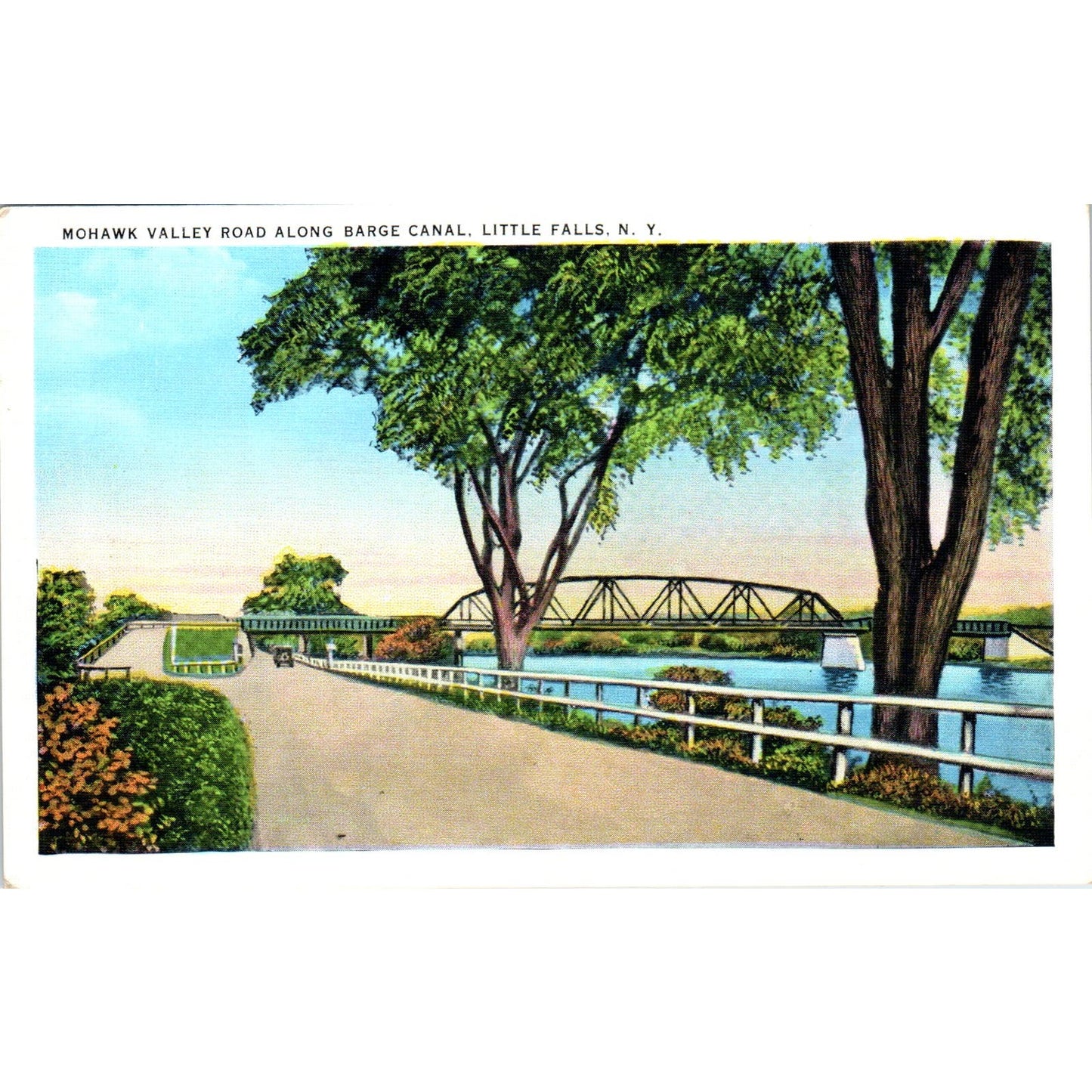 Mohawk Valley Road Barge Canal Little Falls NY Vintage Original Postcard PC9