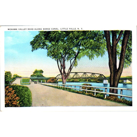 Mohawk Valley Road Barge Canal Little Falls NY Vintage Original Postcard PC9