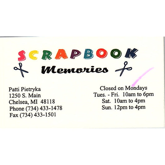 Patti Pietryka Scrapbook Memories Chelsea MI Vintage Business Card SC9-B11