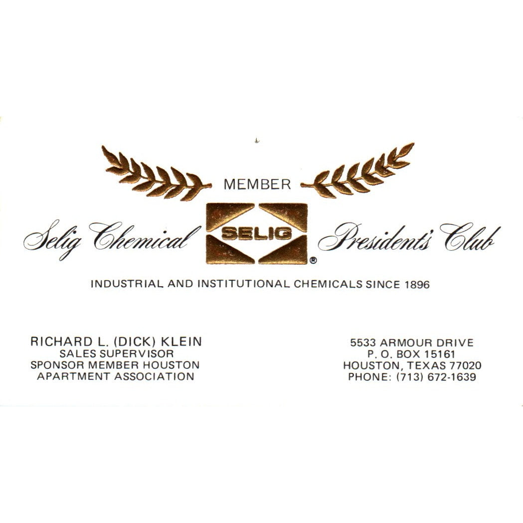 Richard L Dick Klein Selig Chemical President's Club Houston Card SE3-B10
