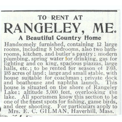 Rangeley ME Home E.C. Gilman Haverhill MA 1903 Magazine Ad AF7-SS2