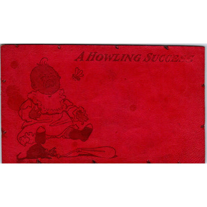 c1906 Baby Crying Humor Red Leather Postcard AE2