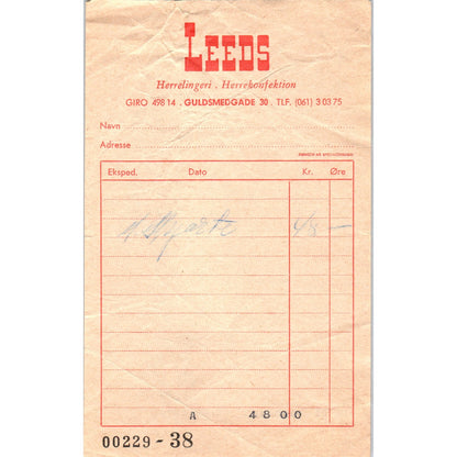 1960s Leeds Herrelingeri Herre Konfektion Letterhead Receipt AF7-E10