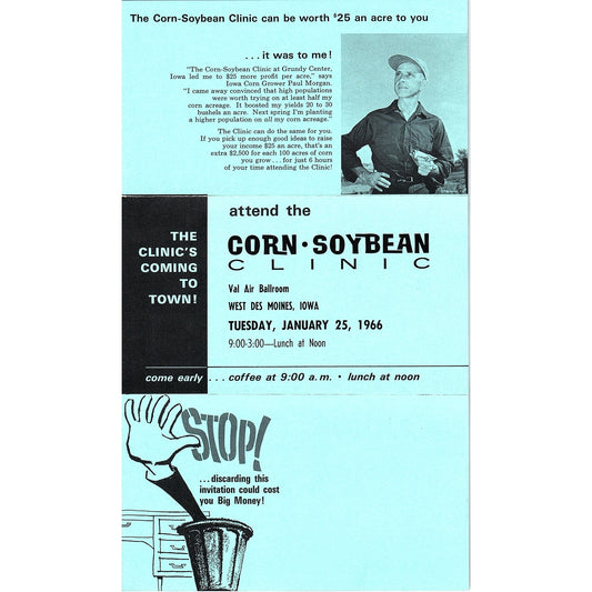 1966 Corn-Soybean Clinic Leaflet Val Air Ballroom West Des Moines Iowa AG5-3