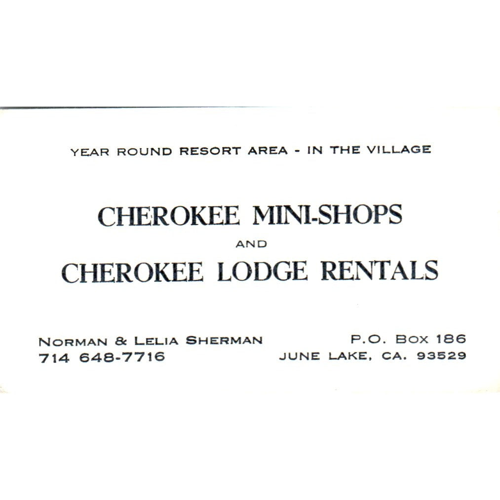 Cherokee Mini-Shops & Lodge Rentals Sherman June Lake CA Business Card SD8-B22