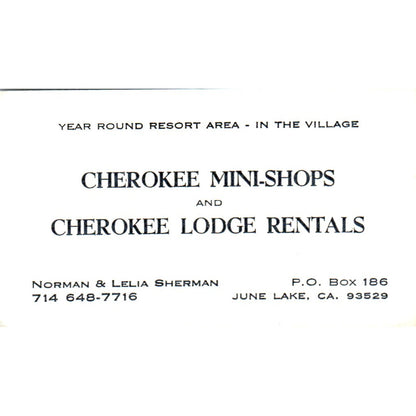 Cherokee Mini-Shops & Lodge Rentals Sherman June Lake CA Business Card SD8-B22