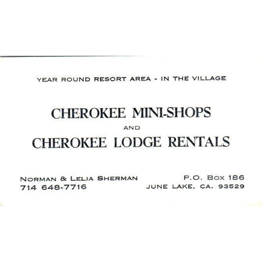 Cherokee Mini-Shops & Lodge Rentals Sherman June Lake CA Business Card SD8-B22