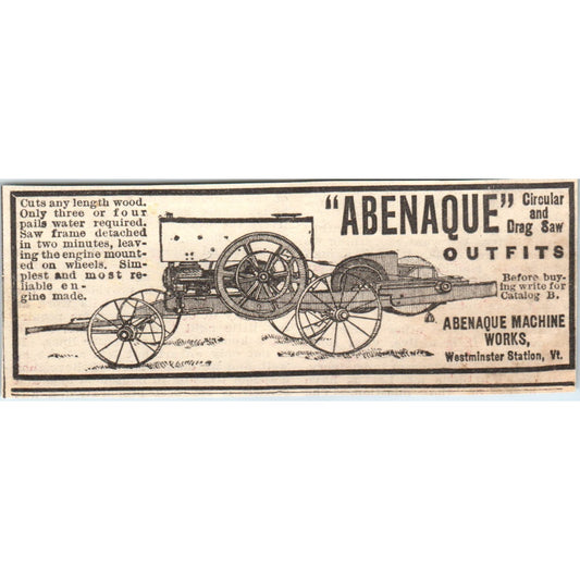 Abenaque Circular & Drag Saw Westminster Station VT 1905 Magazine Ad AF1-NH1