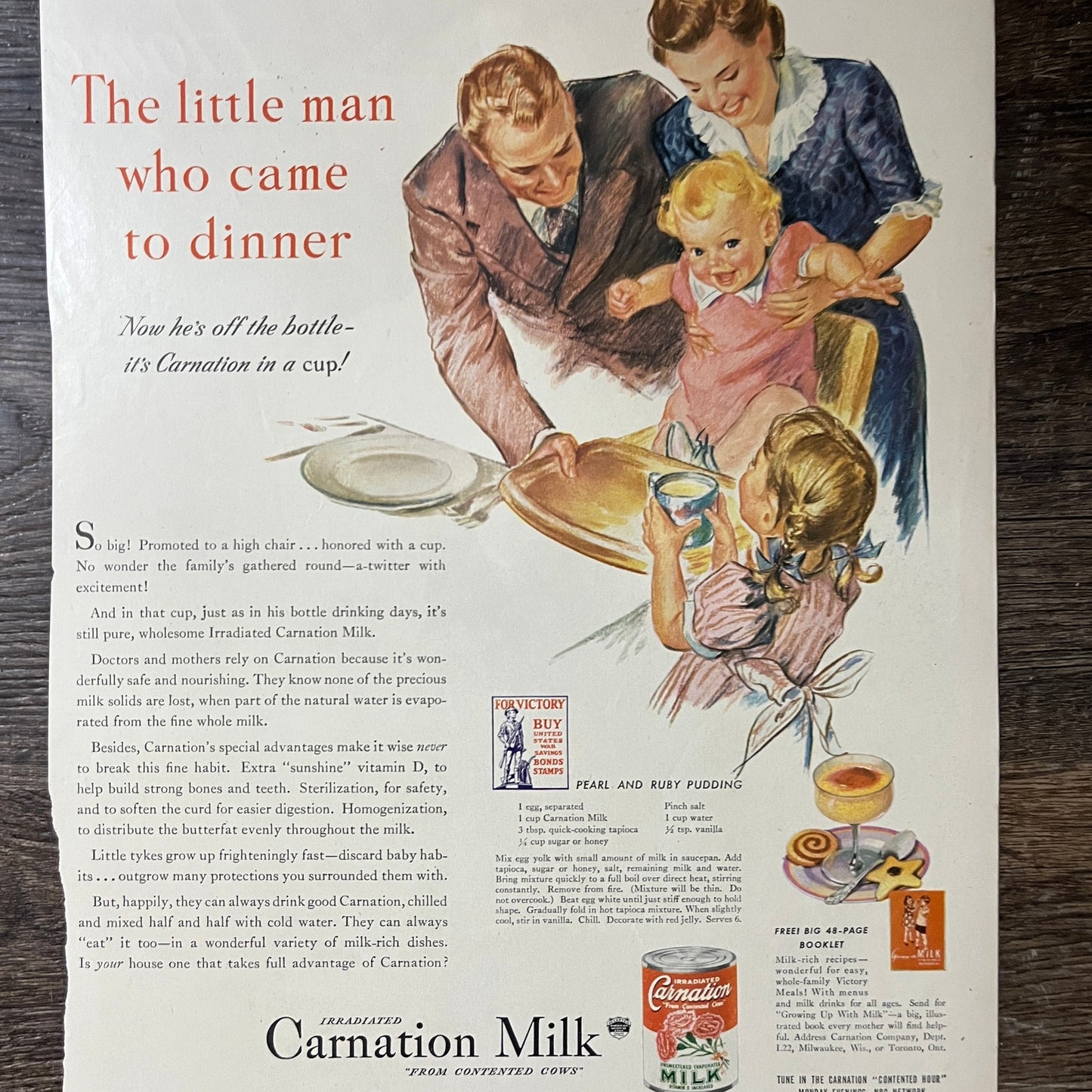 The Little Man Who Came to Dinner Carnation Milk War Bonds Magazine Ad 10x14 V7