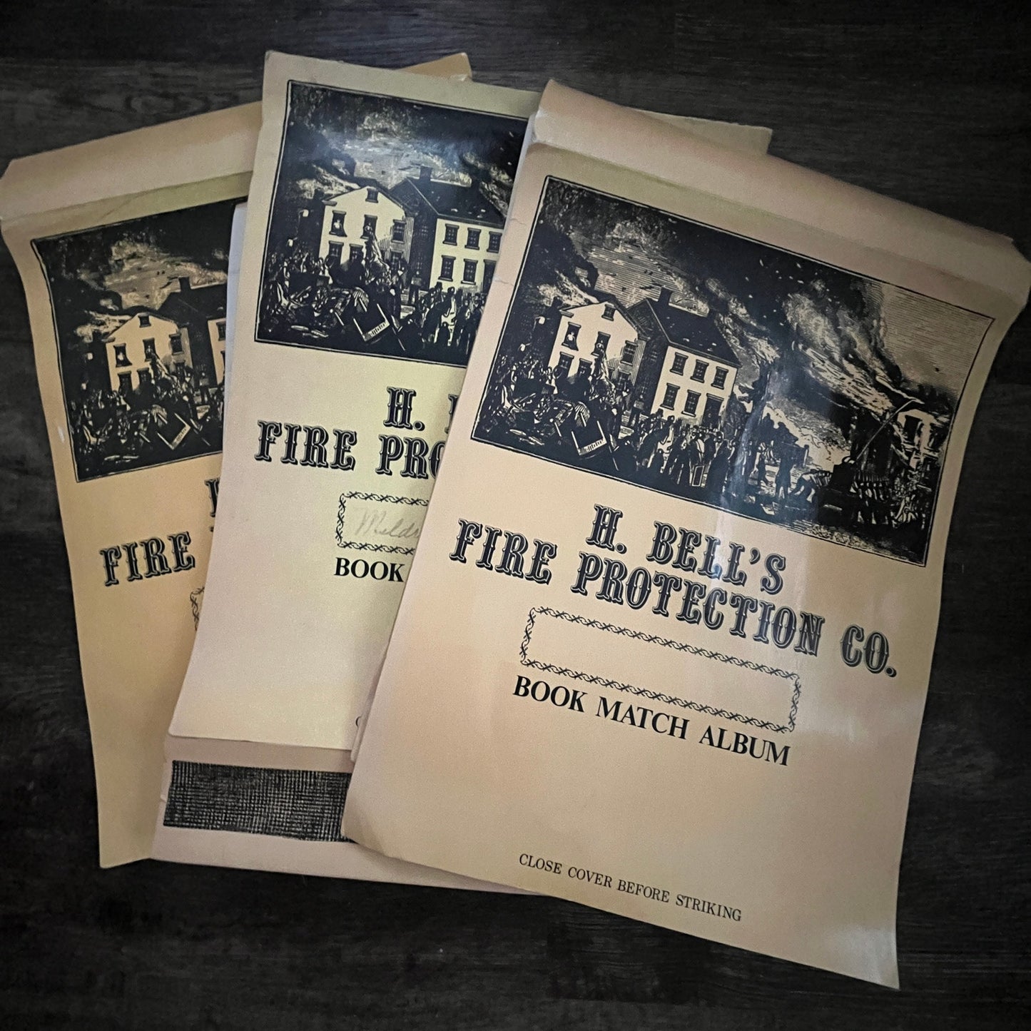 Set of 3 Vintage H. Bell's Fire Protection Co Novelty Matchbook Albums Empty V36