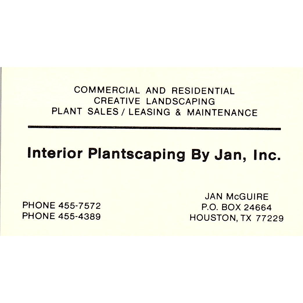 Interior Plantscaping By Jan, Inc. Jan McGuire Houston TX Business Card SSB4-B13