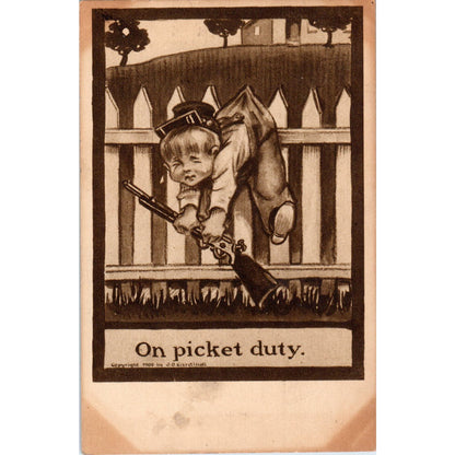 1909 On Picket Duty Little Boy Illustration Humor J.D. Cardinell Postcard PD2