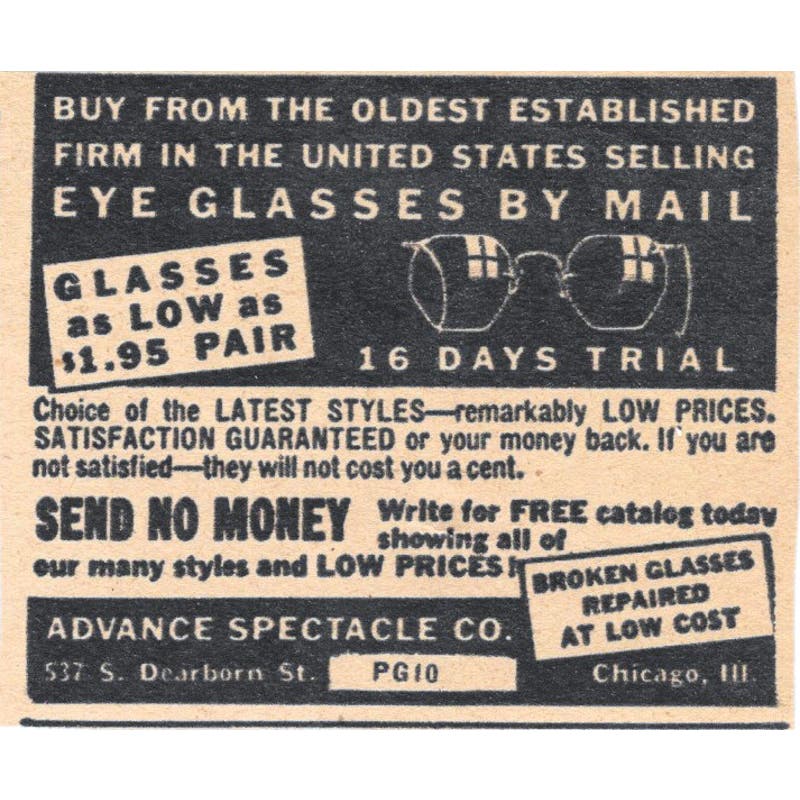 Eye Glasses by Mail Advance Spectacle Co Chicago 1943 Magazine Ad AB9-NPG