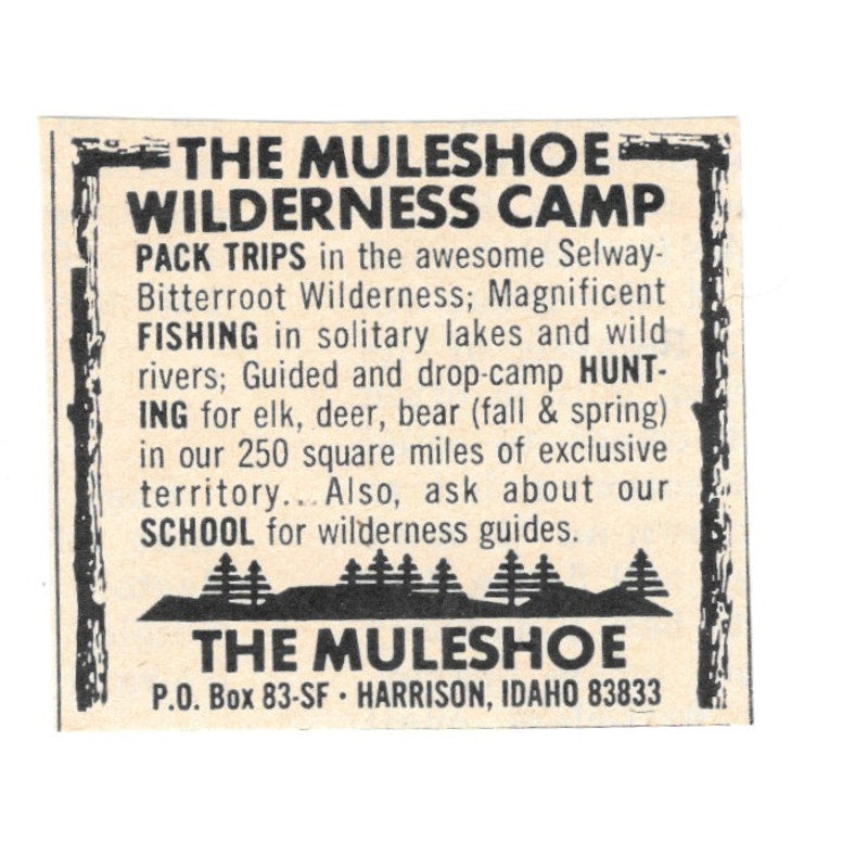 The Muleshoe Wilderness Camp Harrison Idaho 1977 Ad AF6-S4
