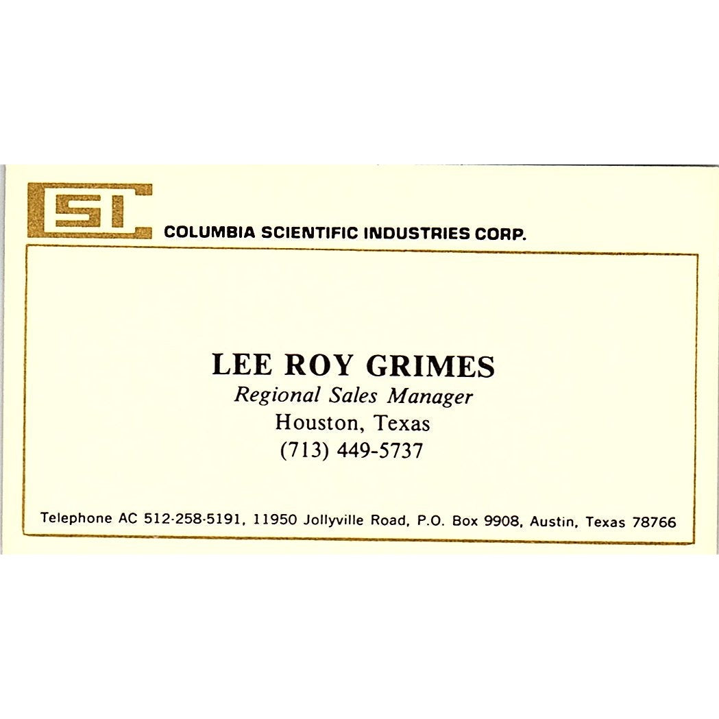 Columbia Scientific Lee Roy Grimes Houston Texas Vintage  Business Card SB4-B9
