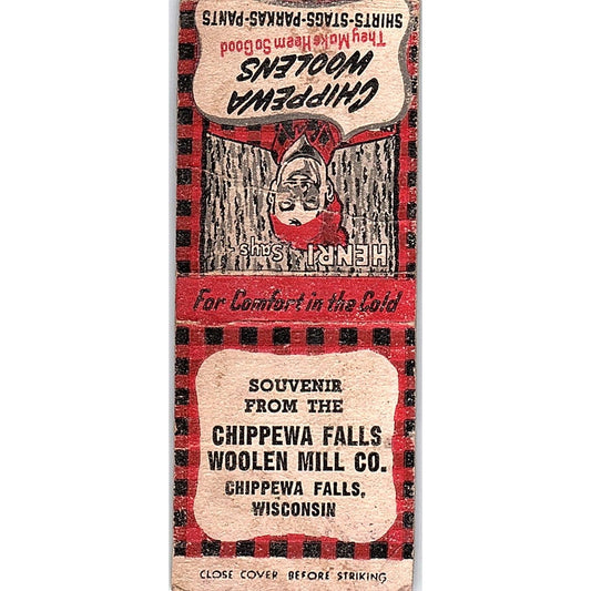 Chippewa Falls Woolen Mill Co WI Vintage Matchbook Cover SF3-Y5