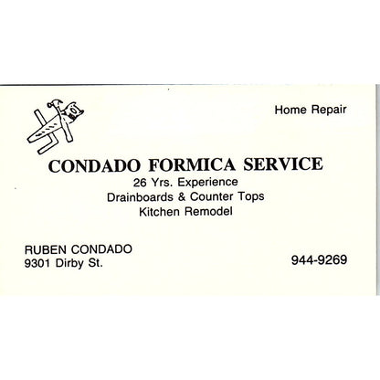 Ruben Condado Formica Service 9301 Dirby St Houston Vtg Business Card SD9-B14