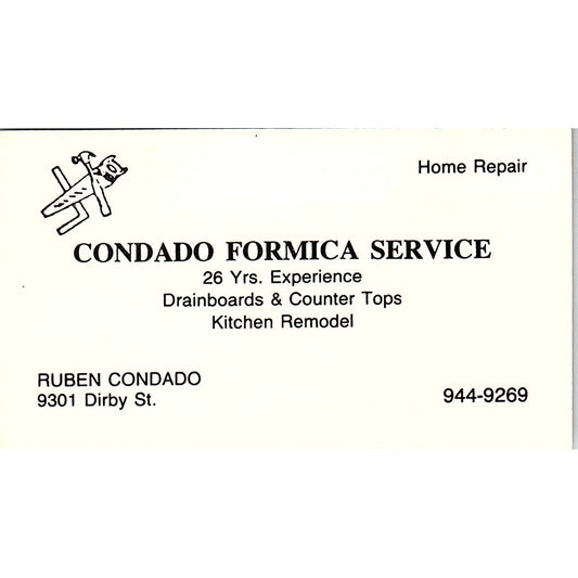 Ruben Condado Formica Service 9301 Dirby St Houston Vtg Business Card SD9-B14