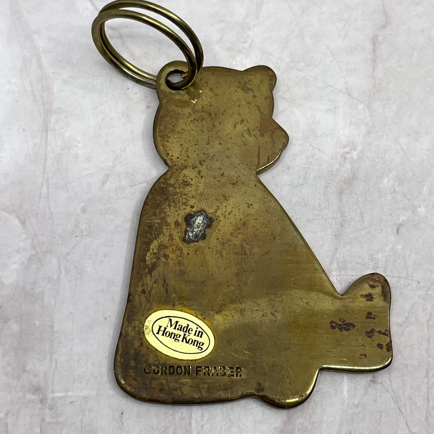 Vintage Gordon Fraser Teddy Bear w/ Bow 3” Solid Brass Keychain Fob 1980s SF4