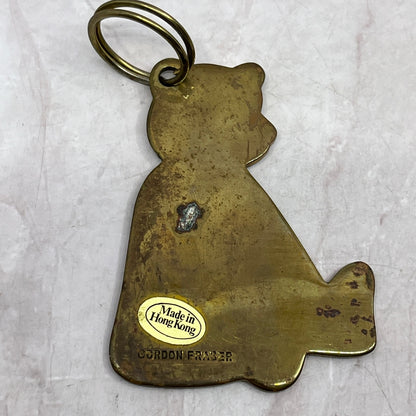 Vintage Gordon Fraser Teddy Bear w/ Bow 3” Solid Brass Keychain Fob 1980s SF4