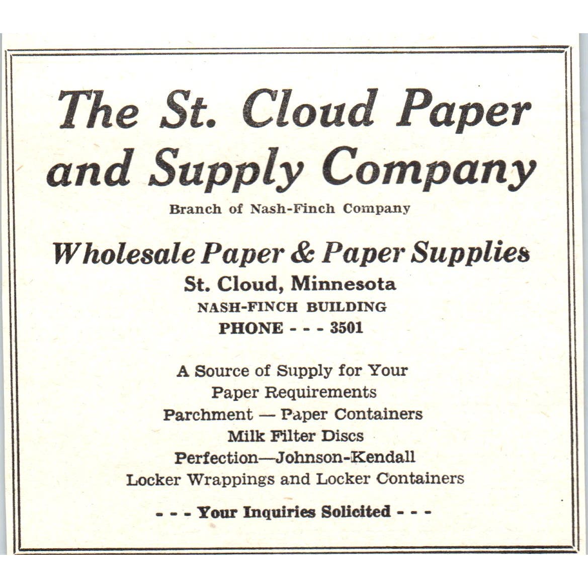 The St. Cloud Paper and Supply Company Minnesota 1953 Ad AE9-DC2