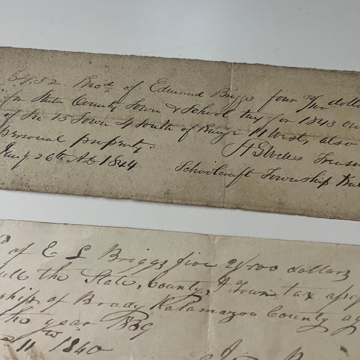 Edmund L. Briggs Brady Twp MI 1840-1844 Lot of 3 Original Handwritten Stubs K23