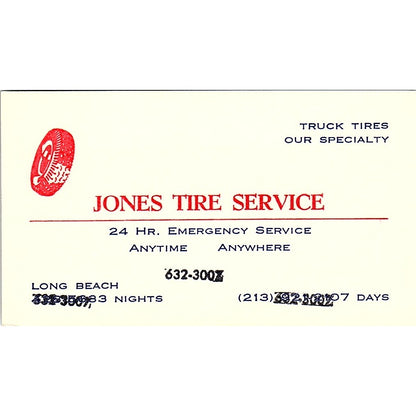 Jones Tire Service Long Beach CA Vintage Business Card SE3-B13