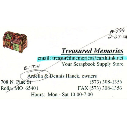 Treasured Memories Ardella & Dennis Hauck Rolla MO Vintage Business Card SC9-B10