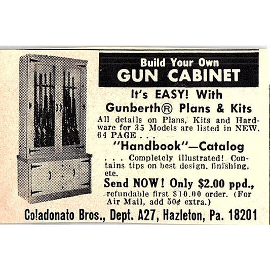 Coladonato Bros Gun Cabinet Plans Hazelton PA 1977 Ad AF6-M3