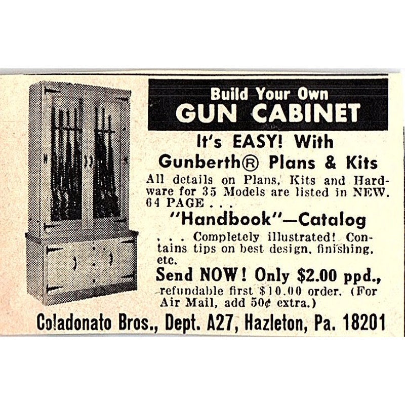 Coladonato Bros Gun Cabinet Plans Hazleton PA 1977 Ad AF6-M3