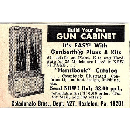Coladonato Bros Gun Cabinet Plans Hazleton PA 1977 Ad AF6-M3