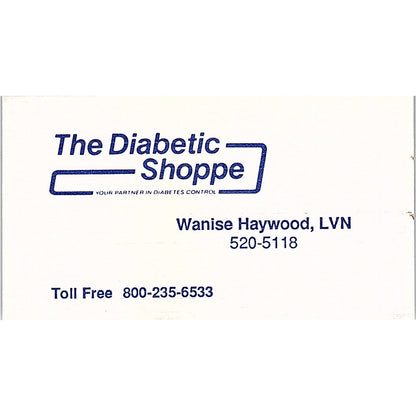 Wanise Haywood LVN The Diabetic Shoppe Texas Vintage Business Card SD9-B8