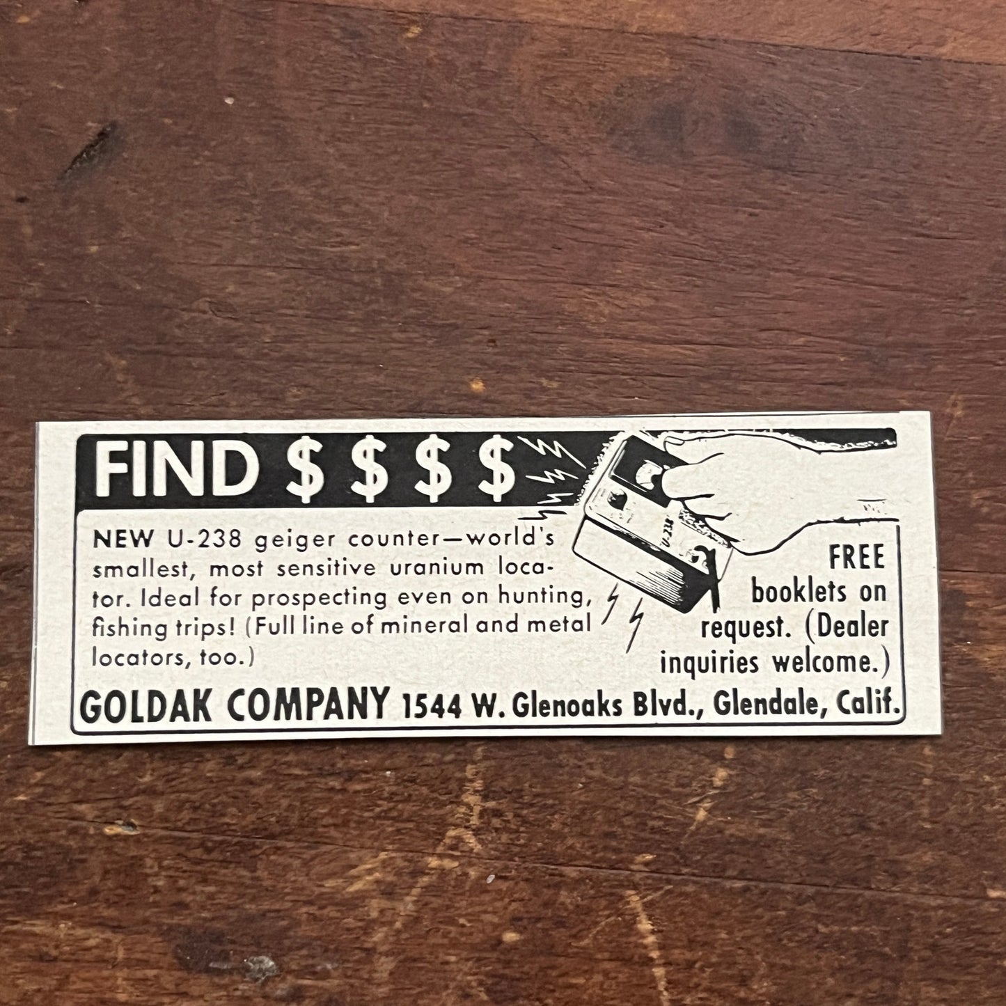 U-238 Geiger Counter - Goldak Company Glendale CA 1955 Ad AF9-S2