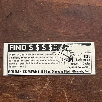 U-238 Geiger Counter - Goldak Company Glendale CA 1955 Ad AF9-S2