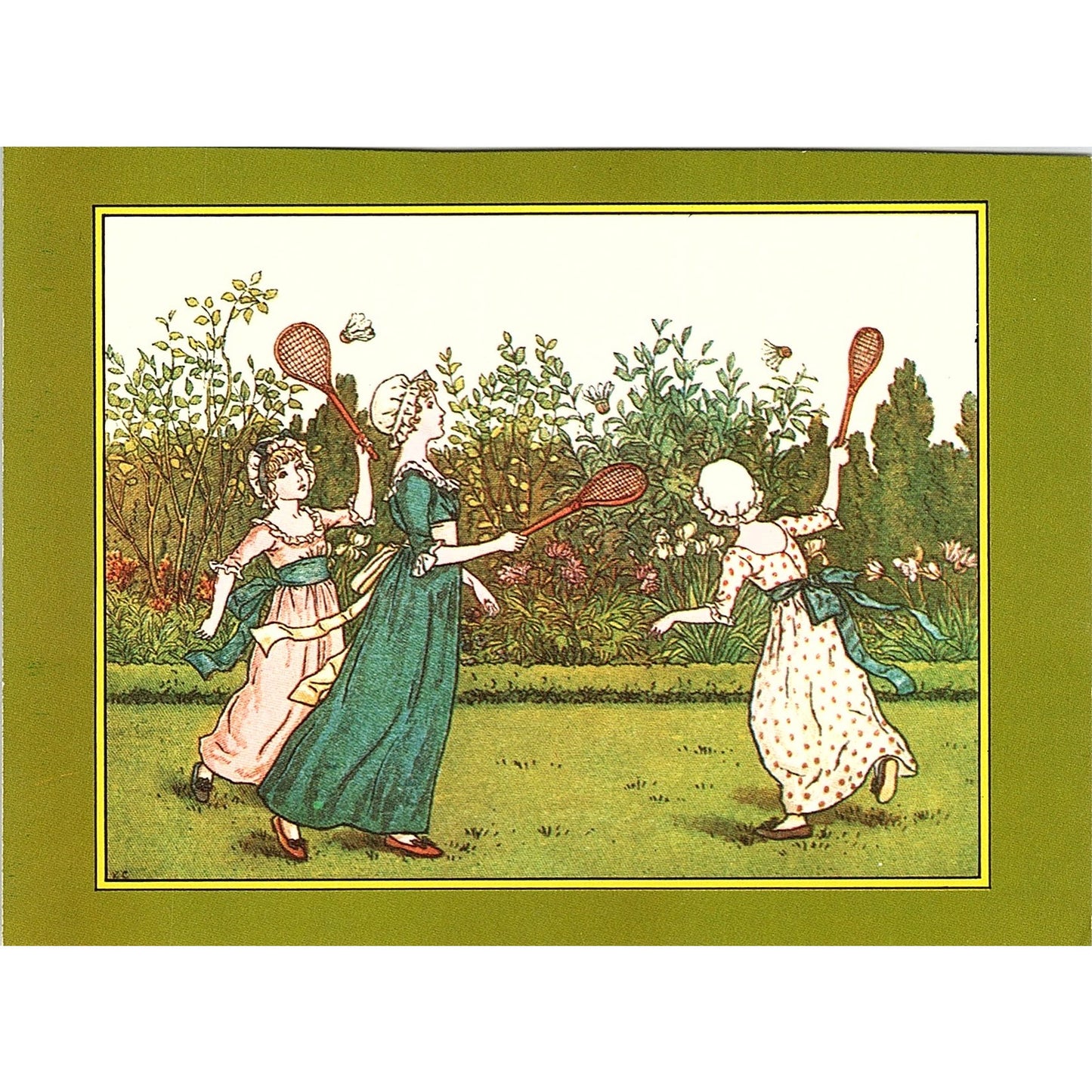 Battledore & Shuttlecock - Ladies Playing Badminton Vtg Lithograph Print 4x5 V19