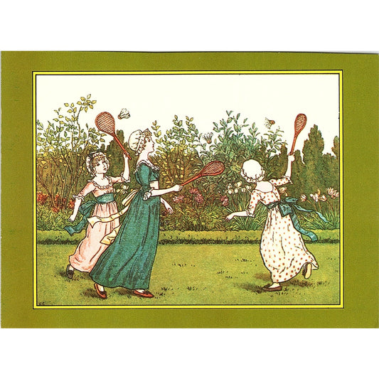 Battledore & Shuttlecock - Ladies Playing Badminton Vtg Lithograph Print 4x5 V19