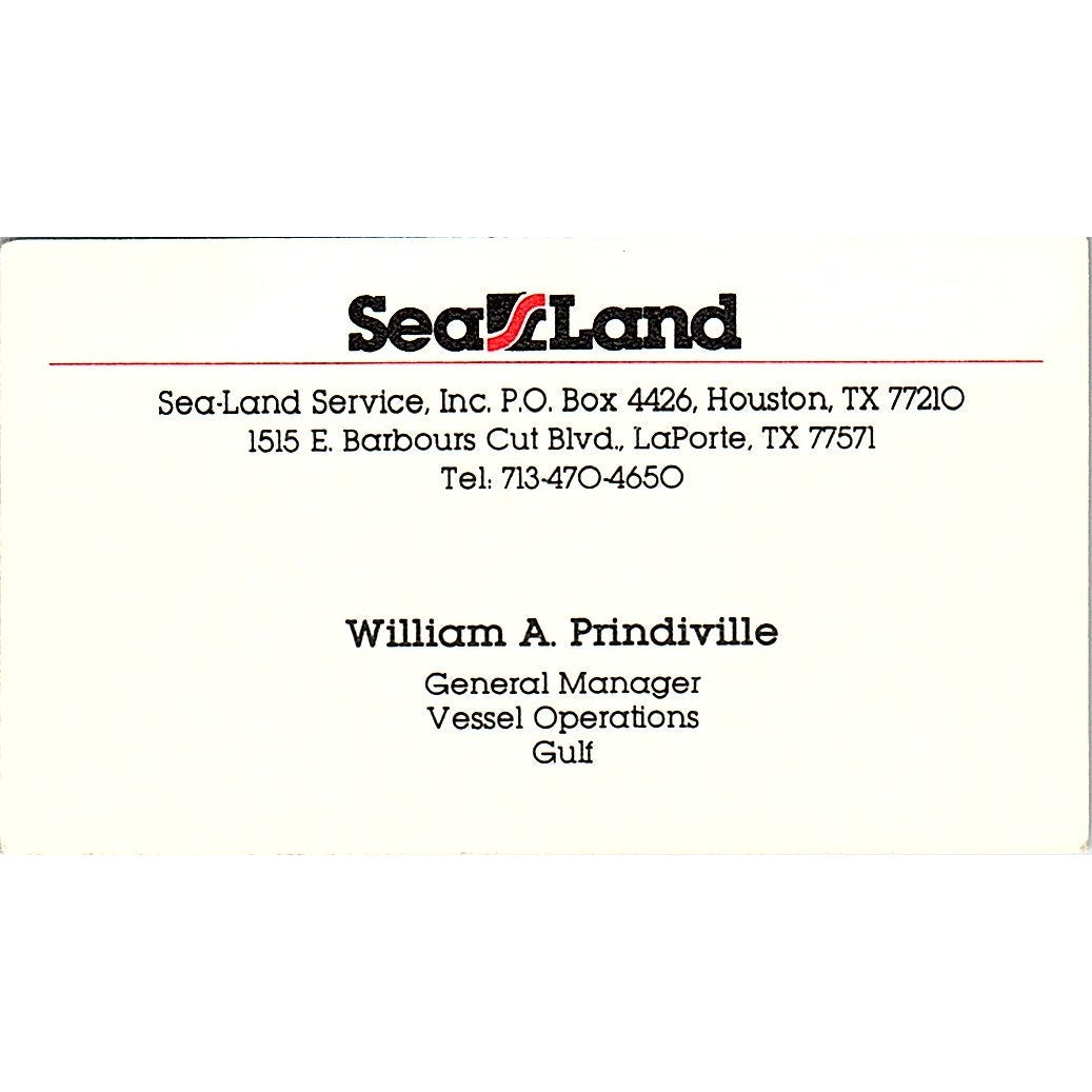William A Prindiville Sea-Land Service Inc Houston Vintage Business Card SC9-B4