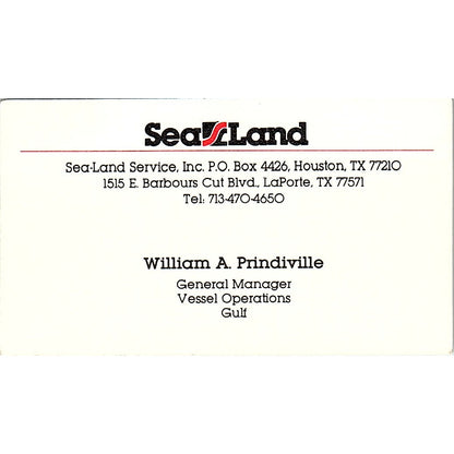 William A Prindiville Sea-Land Service Inc Houston Vintage Business Card SC9-B4